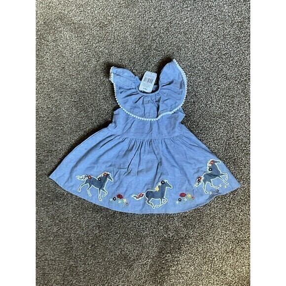 NWT Baby‎ Starters Lightweight Denim Sundress With Embroidered Horses Size 9 Mon - Picture 1 of 3